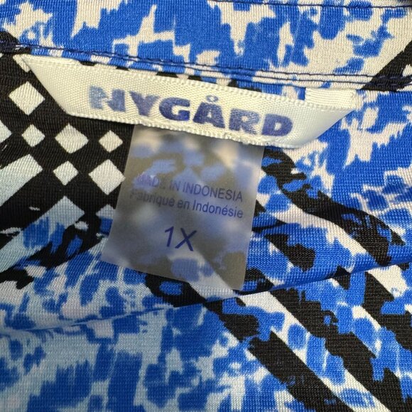 Nygard Womens Tunic Top Size 1X Button Blue Stretch Contrast Comfort Work Career - Picture 4 of 7